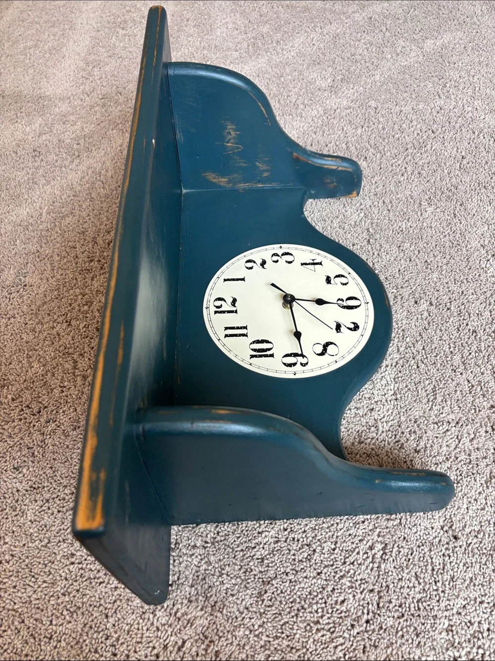 Vintage Wooden Blue Distressed Clock Shelf Farmhouse Décor 21x9.75” 8”